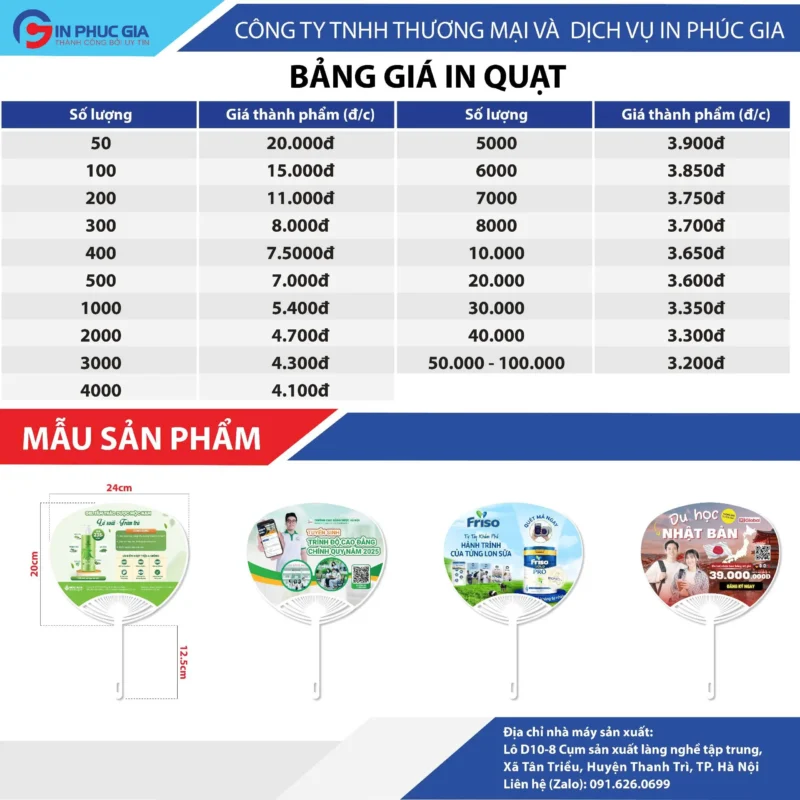 Báo Giá In Quạt Nhựa - In Phúc Gia